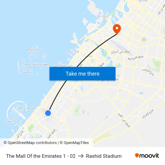 The Mall Of the Emirates 1 - 02 to Rashid Stadium map