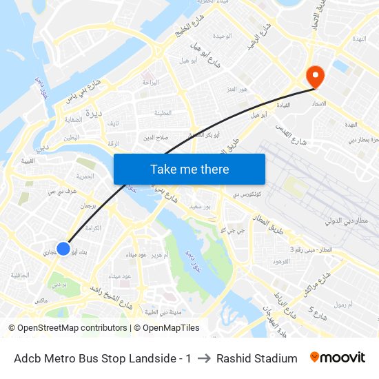 Adcb Metro Bus Stop Landside - 1 to Rashid Stadium map