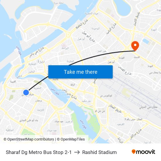 Sharaf Dg Metro Bus Stop 2-1 to Rashid Stadium map