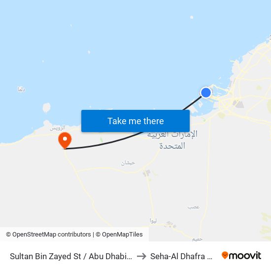 Sultan Bin Zayed St / Abu Dhabi Bus Station to Seha-Al Dhafra Hospital map