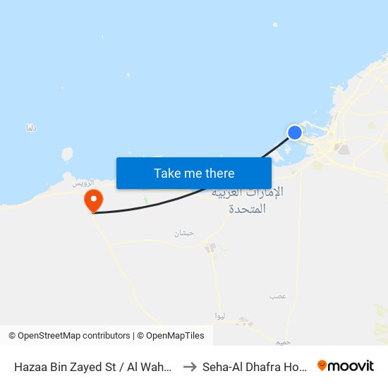 Hazaa Bin Zayed St / Al Wahda Mall to Seha-Al Dhafra Hospital map