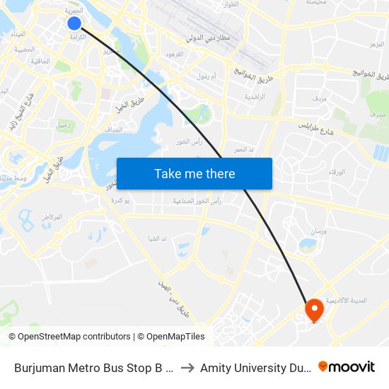 Burjuman Metro Bus Stop B - 02 to Amity University Dubai map