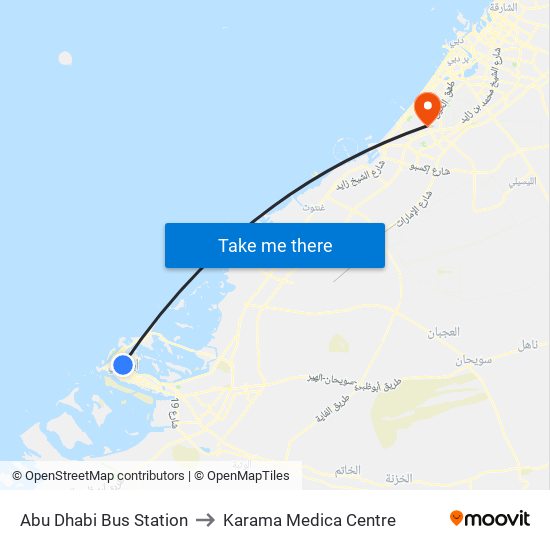 Abu Dhabi Bus Station to Karama Medica Centre map