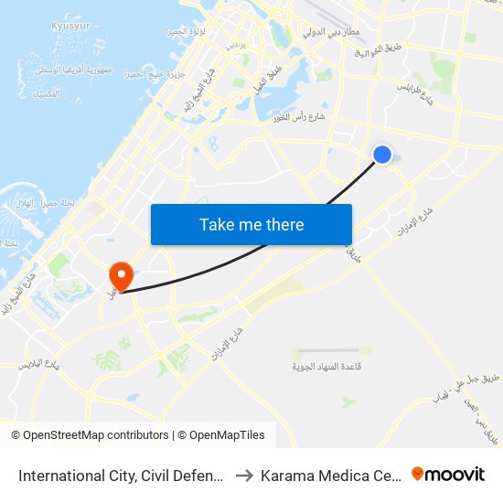 International City, Civil Defence - 2 to Karama Medica Centre map