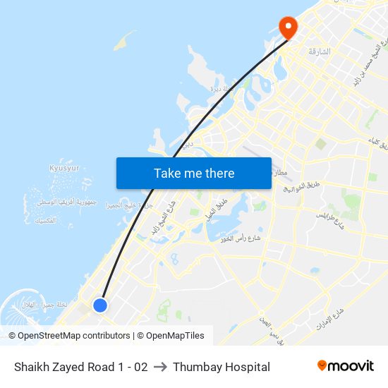 Shaikh Zayed  Road 1 - 02 to Thumbay Hospital map