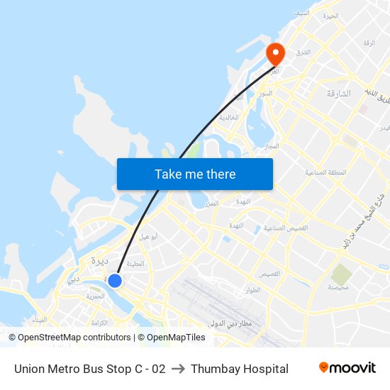 Union Metro Bus Stop C - 02 to Thumbay Hospital map