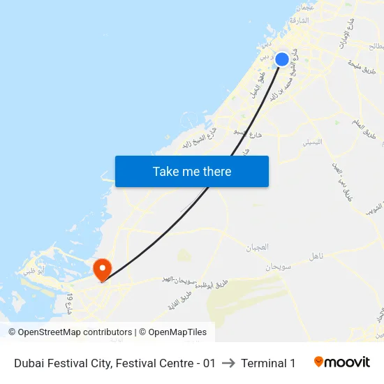 Dubai Festival City, Festival Centre - 01 to Terminal 1 map