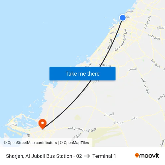 Sharjah, Al Jubail Bus Station - 02 to Terminal 1 map