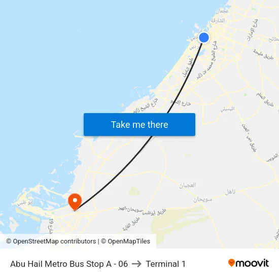 Abu Hail Metro Bus Stop A - 06 to Terminal 1 map
