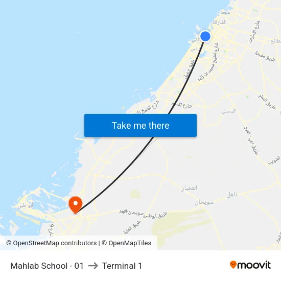 Mahlab School - 01 to Terminal 1 map