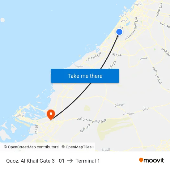 Quoz, Al Khail Gate 3 - 01 to Terminal 1 map