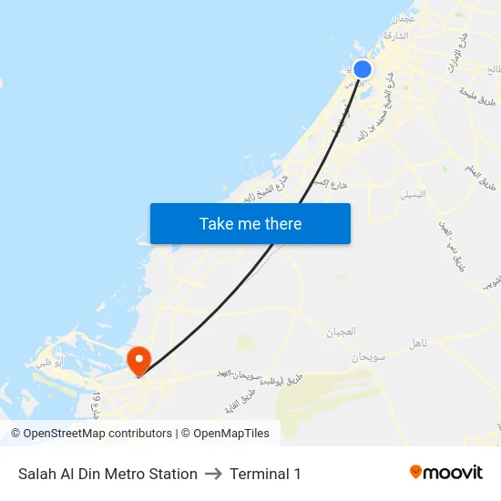 Salah Al Din Metro Station to Terminal 1 map