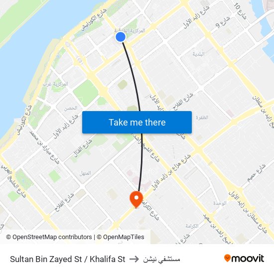 Sultan Bin Zayed St / Khalifa St to مستشفي نيشن map