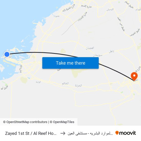 Zayed 1st St / Al Reef Hospital to مبنى الموارد البشريه - مستشفى العين map