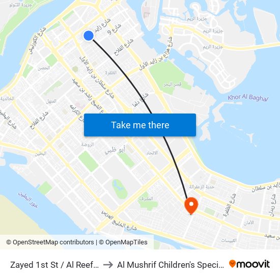 Zayed 1st St / Al Reef Hospital to Al Mushrif Children's Specialty Center map