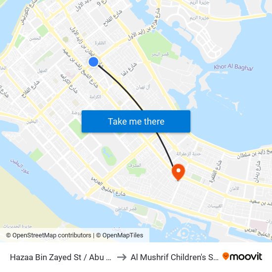 Hazaa Bin Zayed St /  Abu Dhabi Bus Station to Al Mushrif Children's Specialty Center map