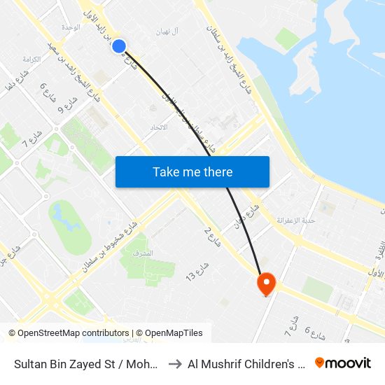 Sultan Bin Zayed St / Mohamed Bin Khalifa St to Al Mushrif Children's Specialty Center map