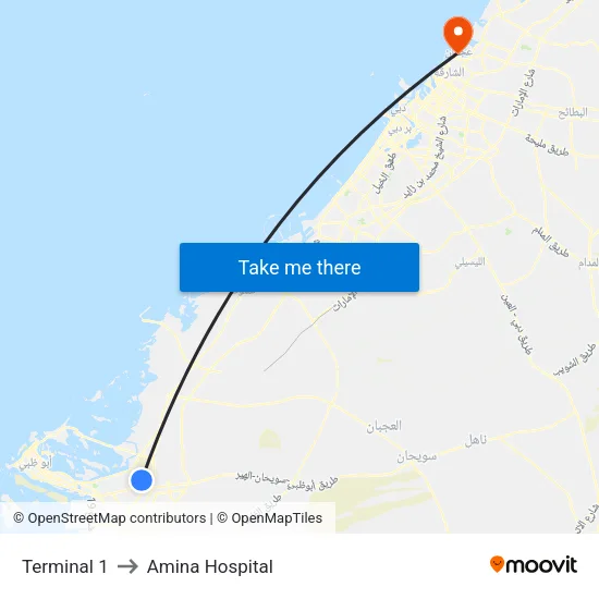 Terminal 1 to Amina Hospital map