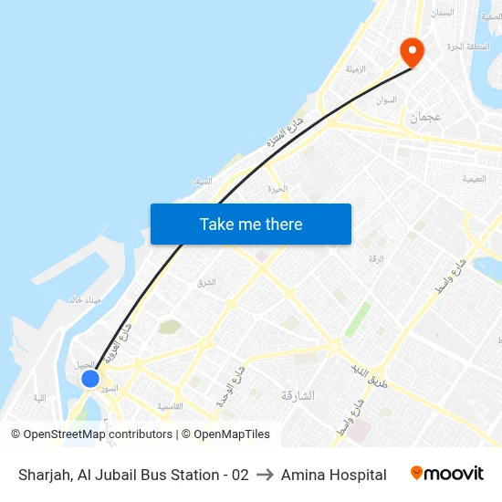 Sharjah, Al Jubail Bus Station - 02 to Amina Hospital map