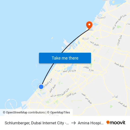 Schlumberger, Dubai Internet City - 02 to Amina Hospital map