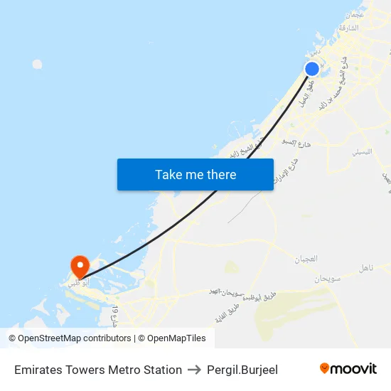 Emirates Towers Metro Station to Pergil.Burjeel map