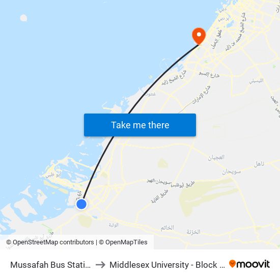 Mussafah Bus Station to Middlesex University - Block 19 map