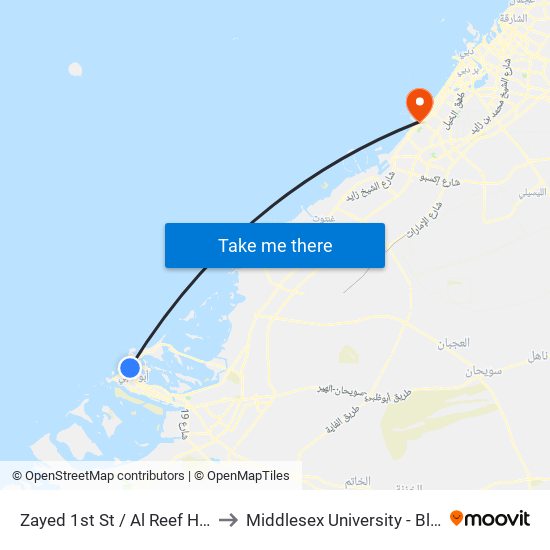 Zayed 1st St / Al Reef Hospital to Middlesex University - Block 19 map