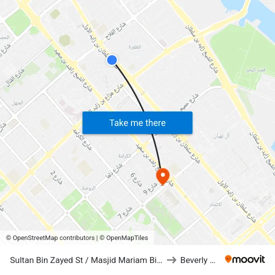 Sultan Bin Zayed St / Mariam Bint Said Mosque to Beverly Hills map