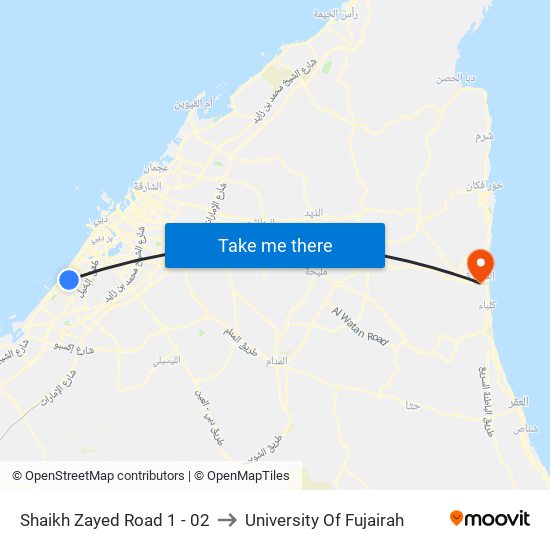 Shaikh Zayed  Road 1 - 02 to University Of Fujairah map