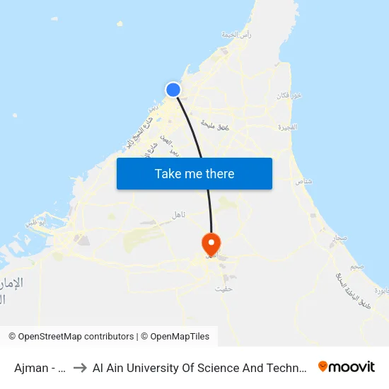Ajman - 01 to Al Ain University of Science and Technology map