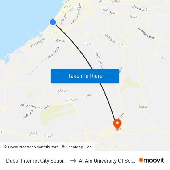 Dubai Internet City Seaside Metro Bus Stop - 01 to Al Ain University of Science and Technology map
