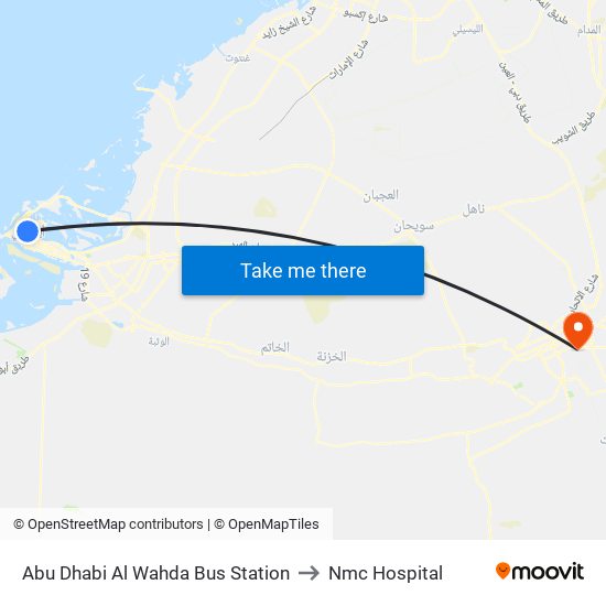 Abu Dhabi Al Wahda Bus Station to Nmc Hospital map