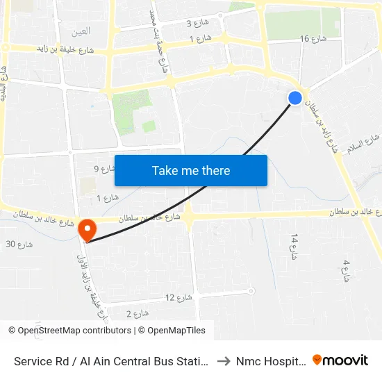 Service Road / Al Ain Central Bus Station to NMC Hospital map