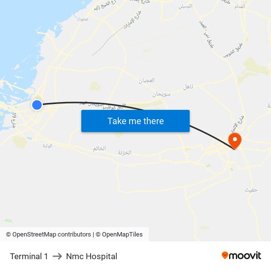 Terminal 1 to Nmc Hospital map