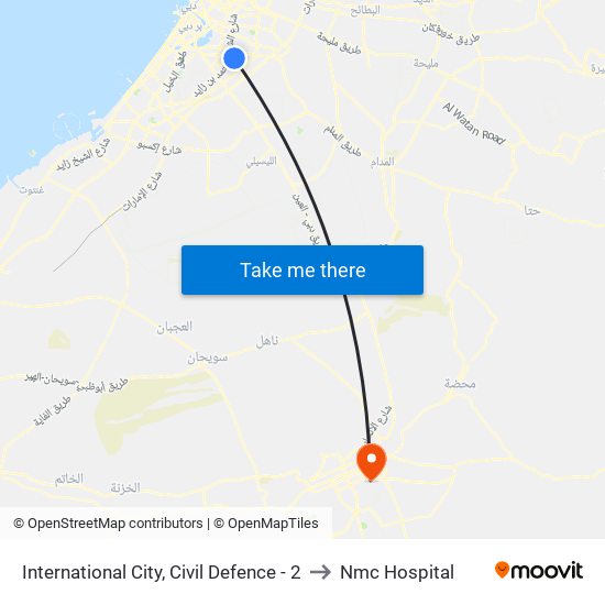 International City, Civil Defence - 2 to Nmc Hospital map