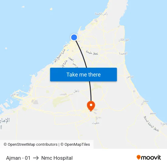 Ajman - 01 to NMC Hospital map