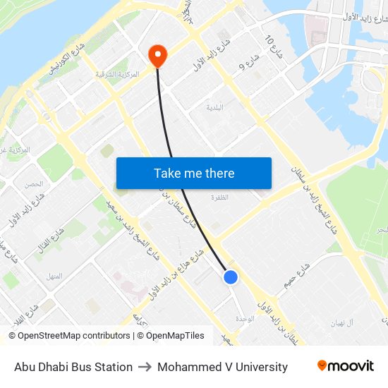 Abu Dhabi Bus Station to Mohammed V University map