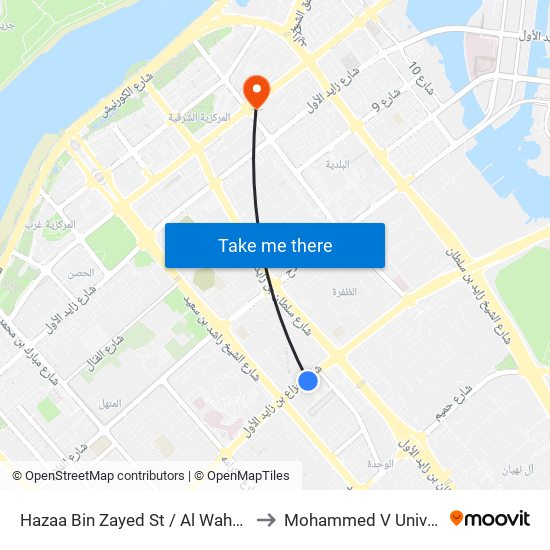 Hazaa Bin Zayed St / Al Wahda Mall to Mohammed V University map