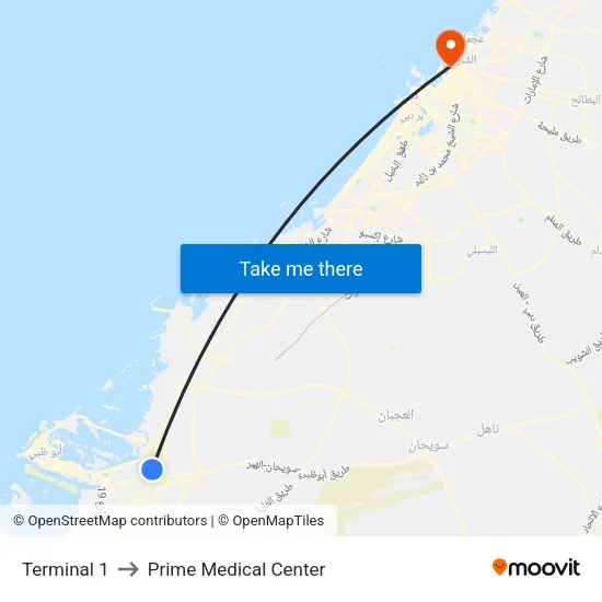 Terminal 1 to Prime Medical Center map