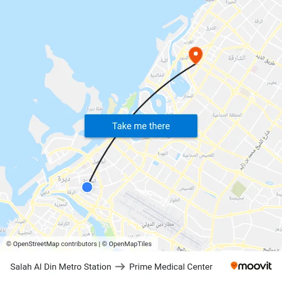 Salah Al Din Metro Station to Prime Medical Center map