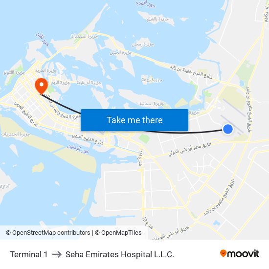 Terminal 1 to Seha Emirates Hospital L.L.C. map