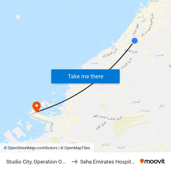 Studio City, Operation Office - 01 to Seha Emirates Hospital L.L.C. map