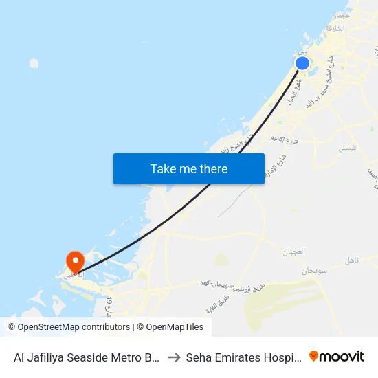 Al Jafiliya Seaside Metro Bus Stop - 1 to Seha Emirates Hospital L.L.C. map