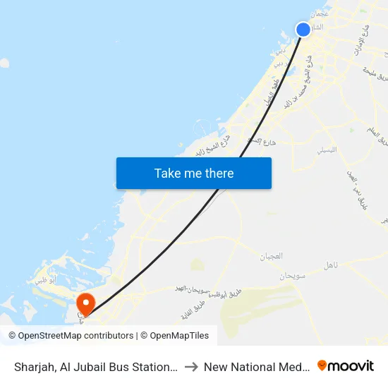 Sharjah, Al Jubail Bus Station - 01 to New National Medical map