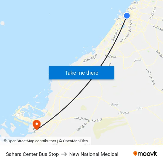 Sahara Center Bus Stop to New National Medical map