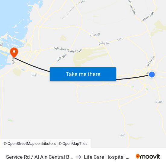 Service Rd  / Al Ain Central Bus Station to Life Care Hospital Musaffah map