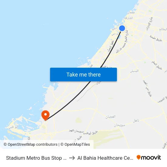 Stadium Metro Bus Stop - 02 to Al Bahia Healthcare Center map