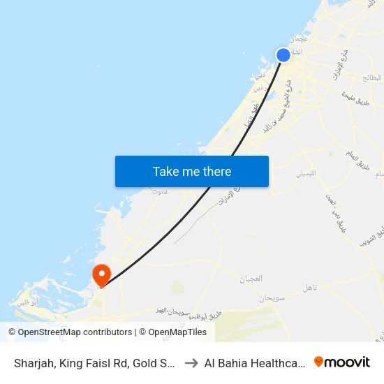 Sharjah, King Faisl Rd, Gold Souq (Old) - 01 to Al Bahia Healthcare Center map
