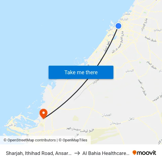 Sharjah, Ithihad Road, Ansar Mall - 02 to Al Bahia Healthcare Center map
