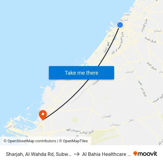 Sharjah, Al Wahda Rd, Subway 1 - 02 to Al Bahia Healthcare Center map